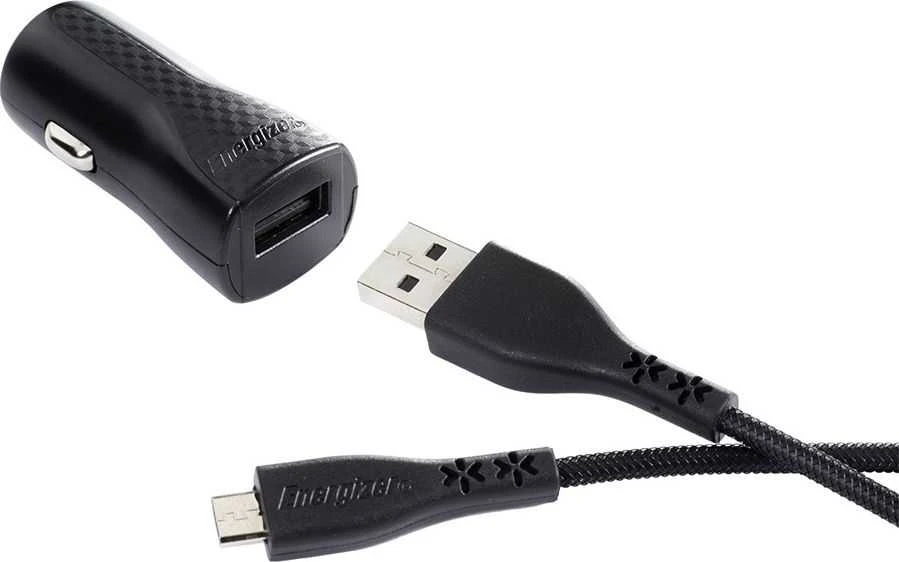 Energizer HardCase - Įkroviklis samochodowa USB-A 1A + Kabelis Micro USB (Juodas)