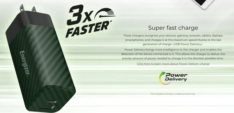 Energizer Ultimate - Multiplug EU / UK / US GaN USB-C & USB-A 65W PD mains įkroviklis sidabro spalvos