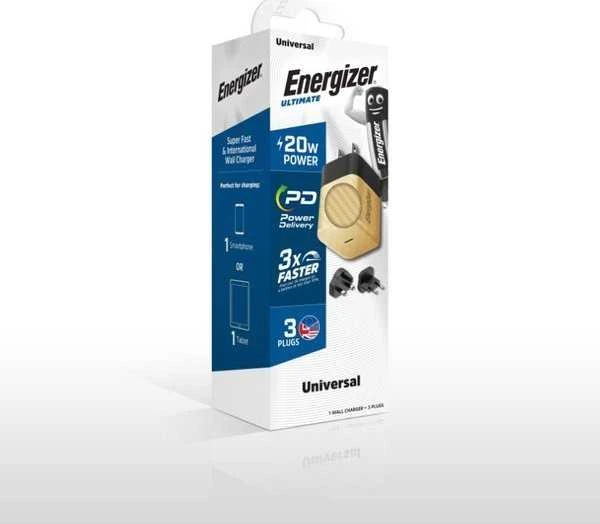 Energizer Ultimate - Multiplug EU / UK / US GaN 20W PD mains įkroviklis aukso spalvos