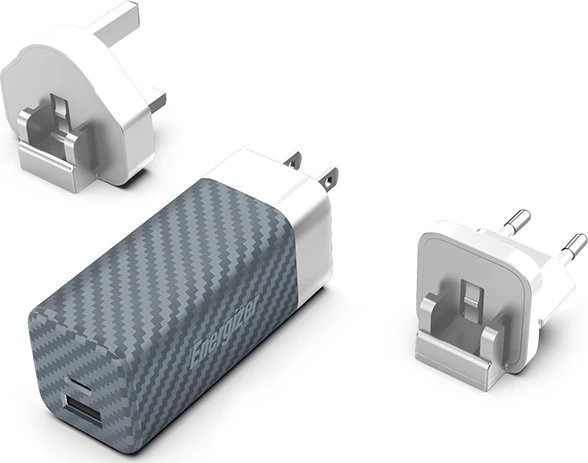 Energizer Ultimate - Multiplug EU / UK / US GaN USB-C & USB-A 65W PD mains įkroviklis sidabro spalvos