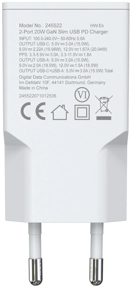 Įkroviklis Equip GaN Slim 1 USB-A 1 USB-C Baltas (245522)