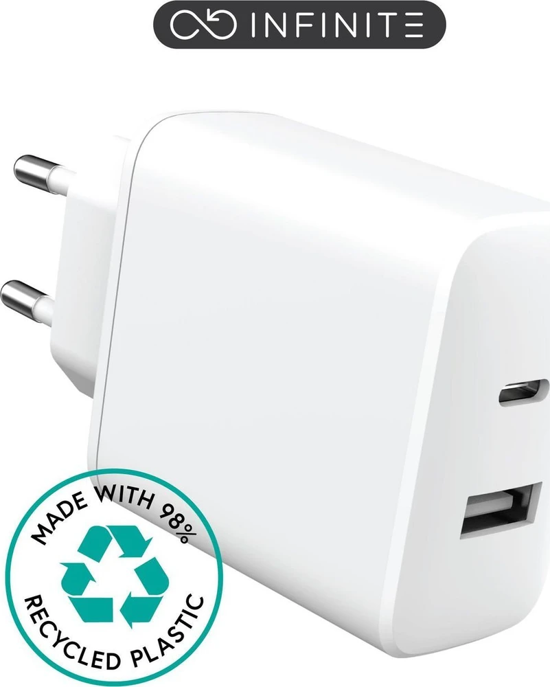 Įkroviklis eStuff INFINITE GRS* USB 1x USB-A 1x USB-C 20W/12W Baltas (ES637031-BULK)