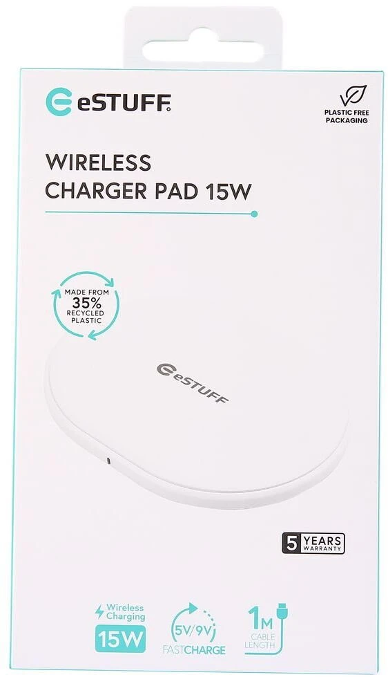 Įkroviklis eStuff Do urządzeń przenośnych Išmanusis telefonas Baltas USB Bezprzewodowe ładowanie Wewnętrzna (ES638003)