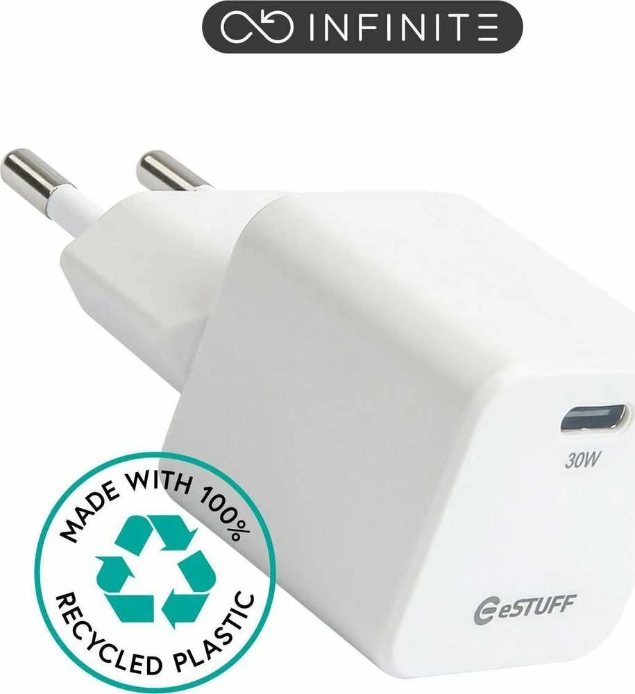 Įkroviklis eStuff INFINITE USB-C PD GaN 30 W Baltas (INFINITE USB-C Charger EU PD)