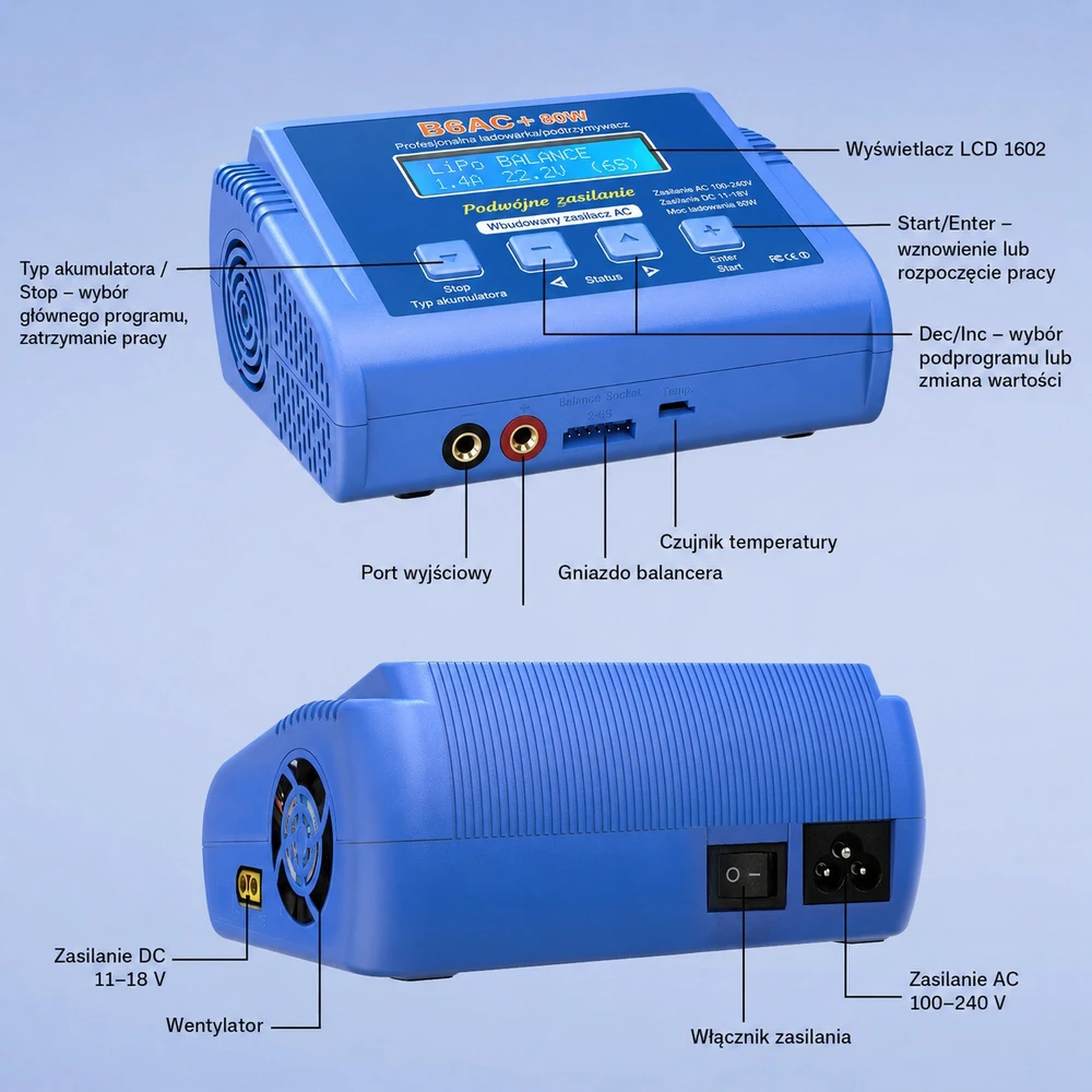 Eurokomp Įkroviklis B6AC+ 80W E6360 balansinis įkroviklis