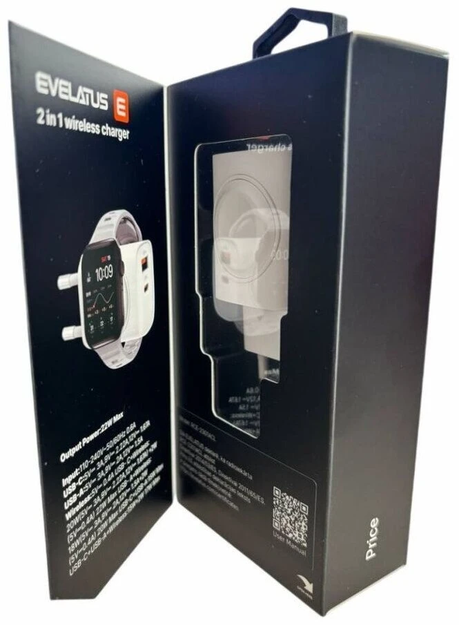 Evelatus PowerSync 2-in-1 Lādētājs 20W Bezmaksas Divu USB Balts