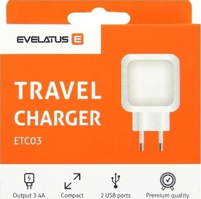 Įkroviklis Evelatus ETC03 2x USB-A 3.4 A
