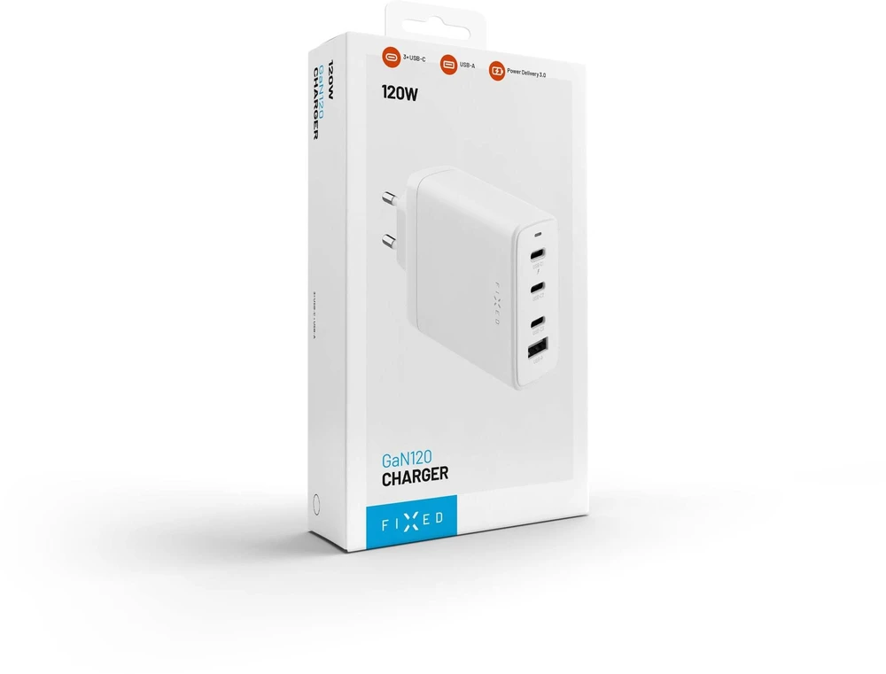 Fixed Fiksuotas įkroviklis 3x USB-A 1x USB-C 5 A (FIXCG120-3C1A-WH)