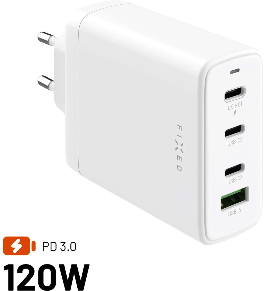 Fixed Fiksuotas įkroviklis 3x USB-A 1x USB-C 5 A (FIXCG120-3C1A-WH)