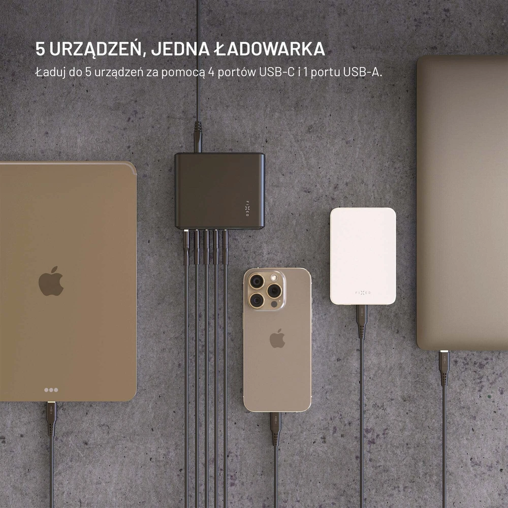 Fixed Fiksuotas GaN 140 įkroviklis 1x USB-A 4x USB-C 5 A (FIXCG140D-4C1A-BK)