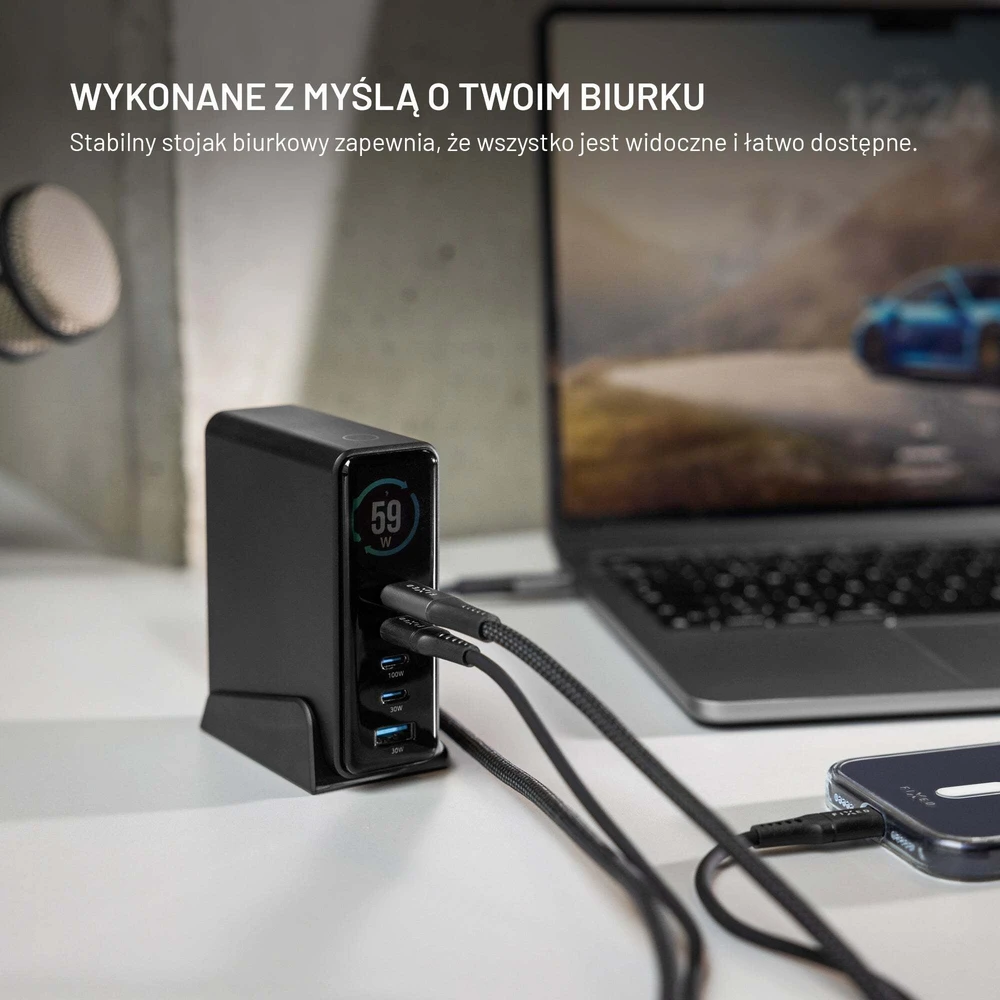 Fixed Fiksuotas GaN 140 įkroviklis 1x USB-A 4x USB-C 5 A (FIXCG140D-4C1A-BK)
