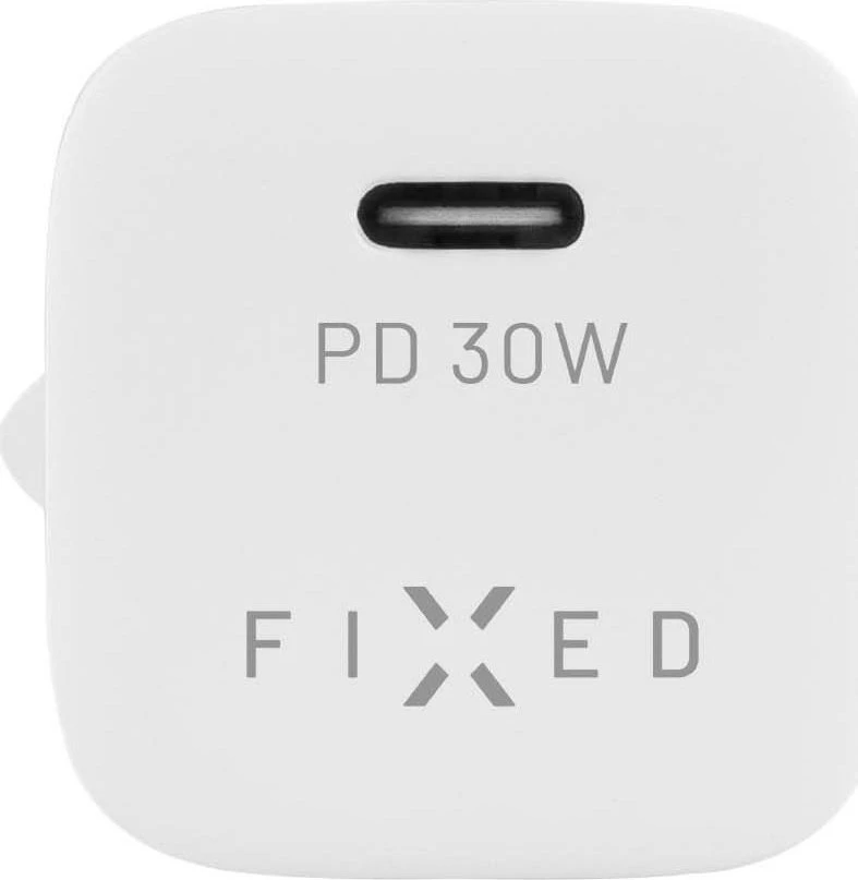 Fixed Fiksuotas Mini USB-C 30W + kabelis USB-C/USB-C, baltas