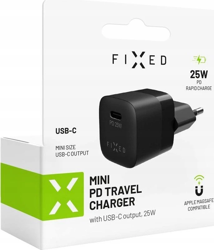Fixed Fiksuotas | Mini USB-C kelioninis įkroviklis, 25W | FIXC25M-C-BK