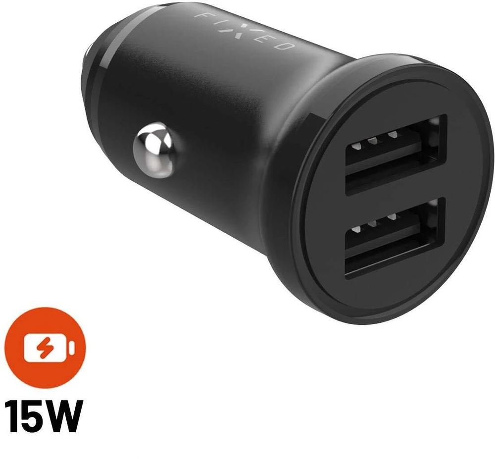 FIXED Dual USB automobilinis įkroviklis 15W, Juodas | Pataisyta