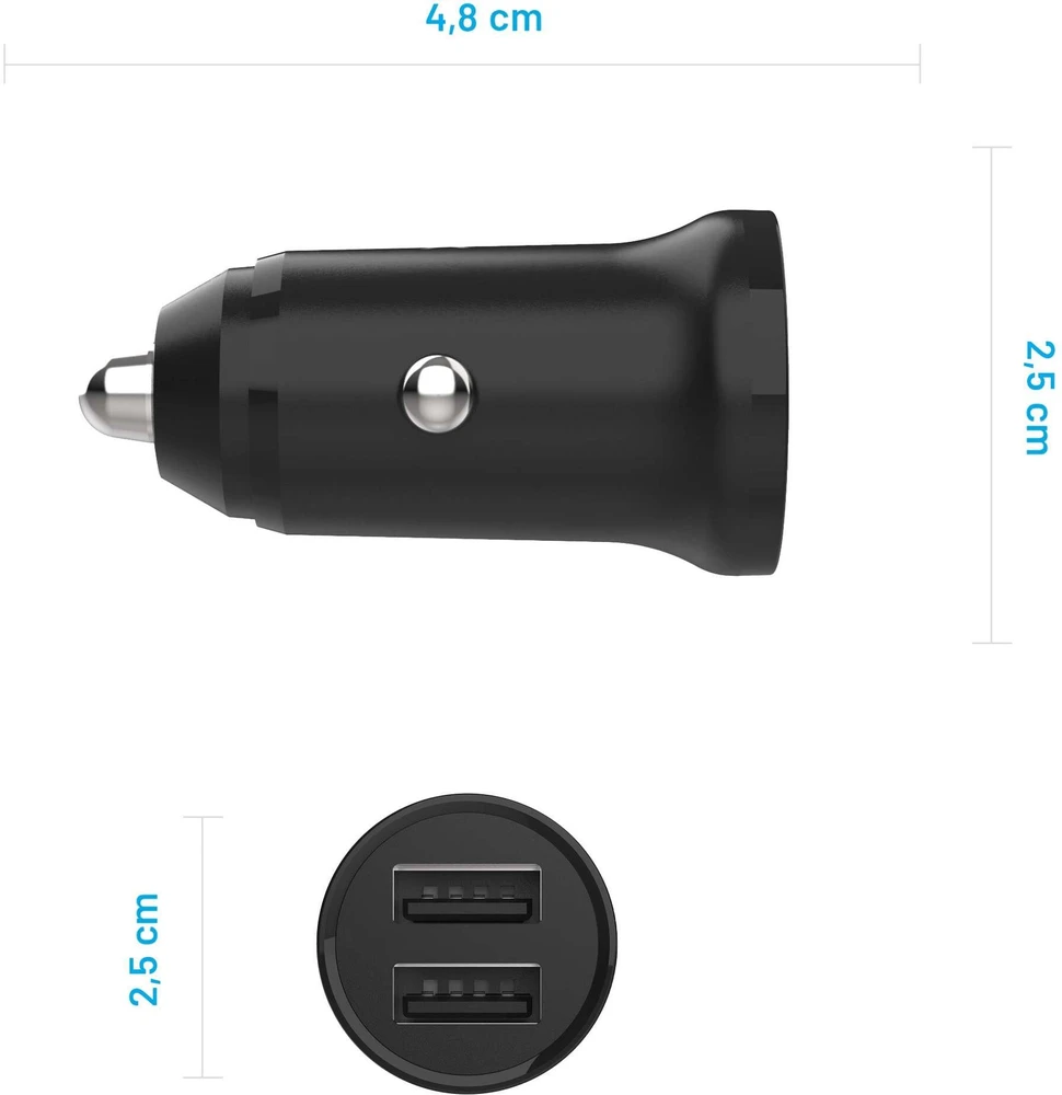 FIXED Dual USB automobilinis įkroviklis 15W, Juodas | Pataisyta