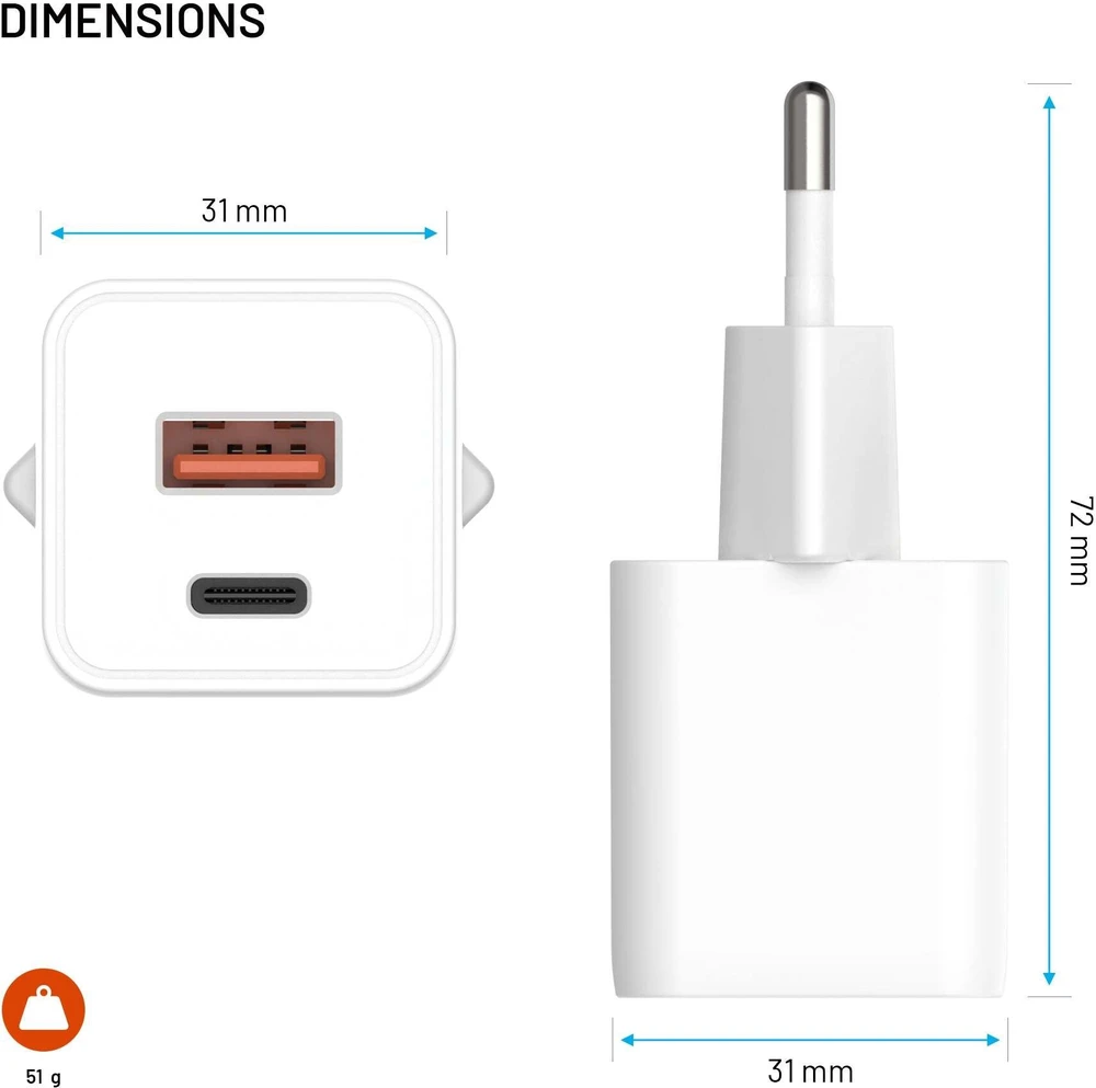 Įkroviklis Fixed Mini 1x USB-A 1x USB-C 3 A (FIXCG30M-CA-WH)