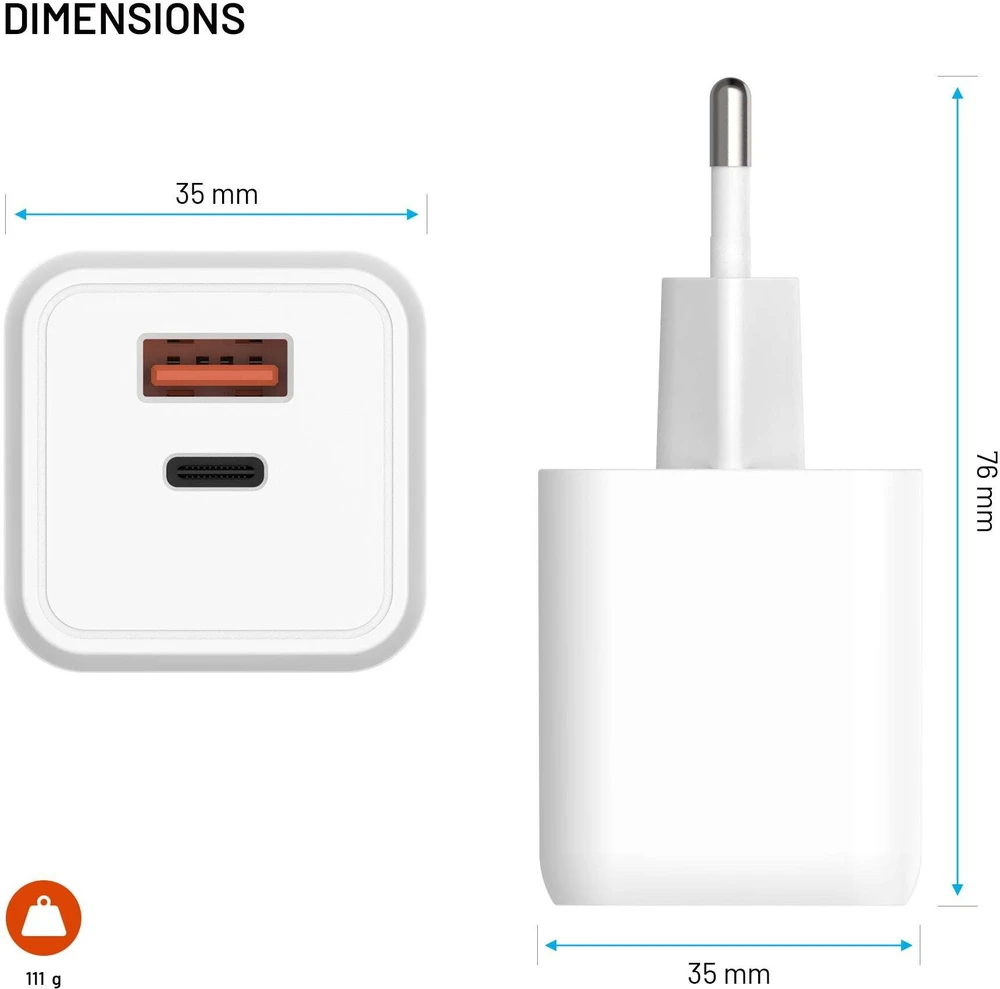 Įkroviklis Fixed Mini 1x USB-A 1x USB-C 3 A (FIXCG45M-CA-WH)