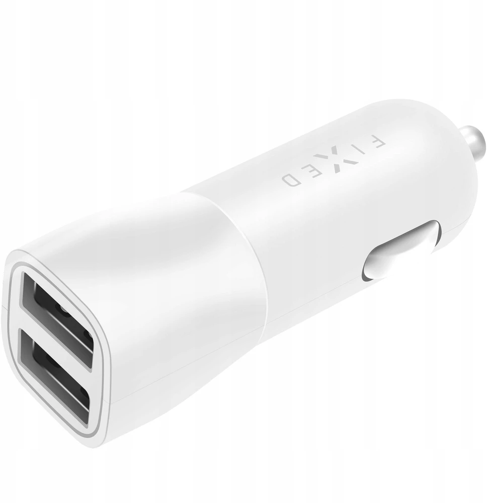 Įkroviklis Fixed. Rinkinys automobilinio įkroviklio FIXED su 2xUSB išėjimu ir USB/USB-C laidu, 1 m, 15W Smart Rapid Charge, baltas