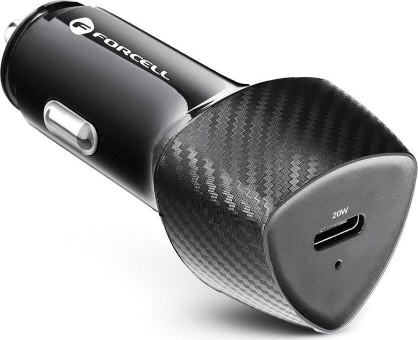 Automobilinis įkroviklis Forcell F-Energy Carbon USB C QC3.0 PD 3A 20W CC50-1C juodas