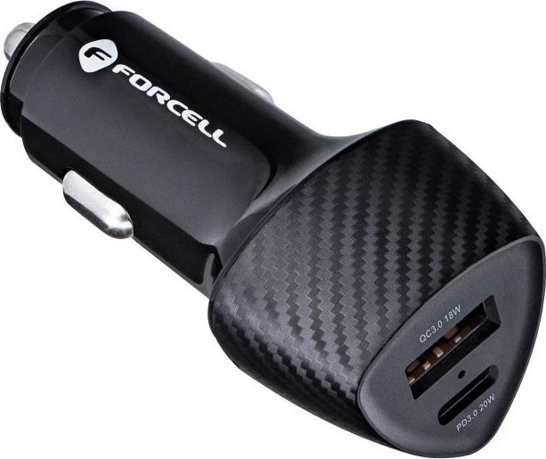 Automobilinis įkroviklis Forcell F-Energy Carbon USB C + USB A QC3.0 PD 3A 38W CC50-1A1C juodas