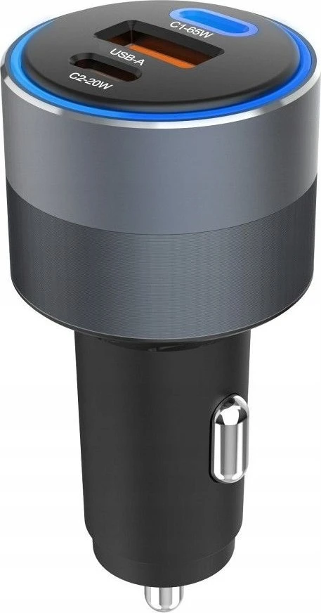 Automobilinis įkroviklis Forcell F-Energy Alu 2 x USB C + USB A QC4.0 PD SFC2.0 3A 85W pilka