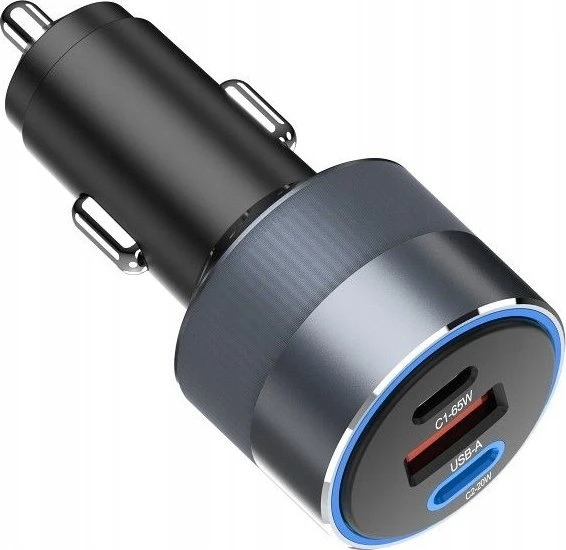 Automobilinis įkroviklis Forcell F-Energy Alu 2 x USB C + USB A QC4.0 PD SFC2.0 3A 85W pilka