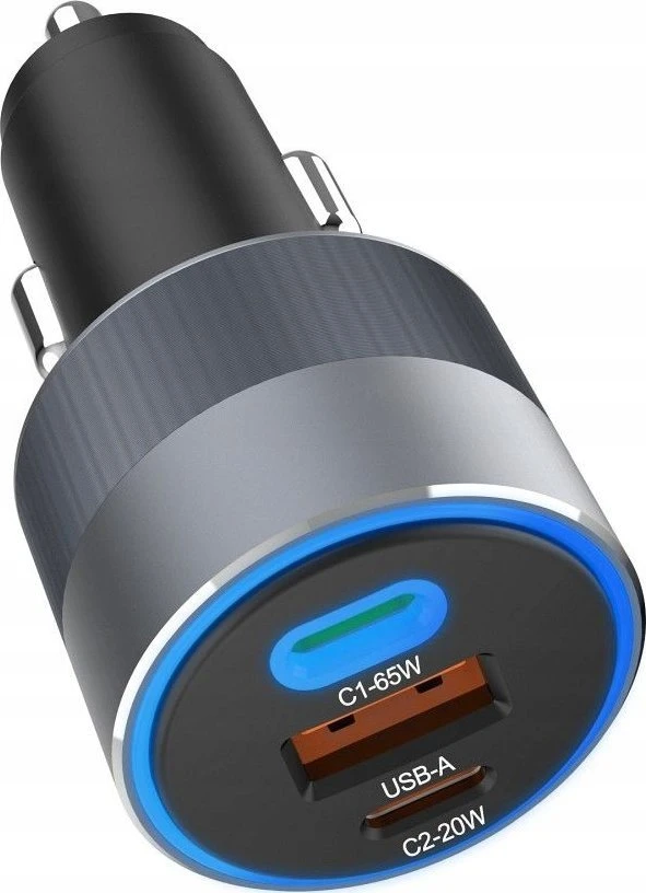Automobilinis įkroviklis Forcell F-Energy Alu 2 x USB C + USB A QC4.0 PD SFC2.0 3A 85W pilka