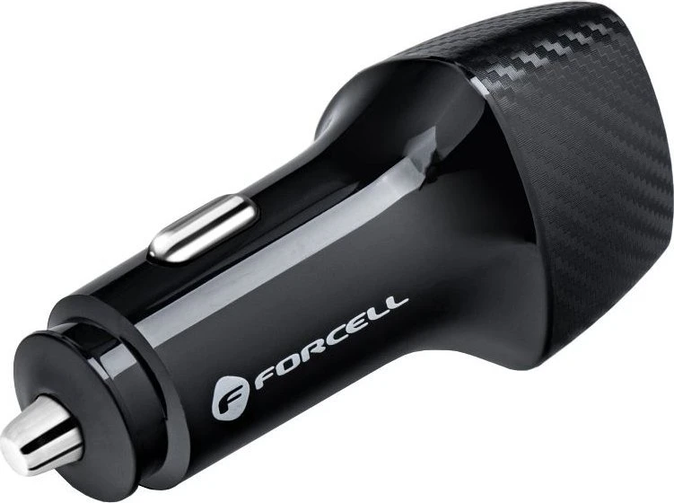 Automobilinis įkroviklis Forcell F-Energy Carbon USB C QC3.0 PD 3A 20W + laidas USB C - Lightning CC50-1C juodas