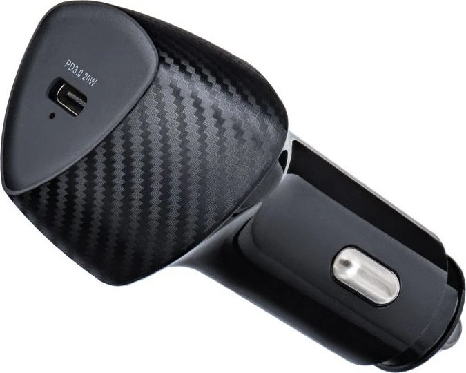 Automobilinis įkroviklis Forcell F-Energy Carbon USB C QC3.0 PD 3A 20W + laidas USB C - Lightning CC50-1C juodas