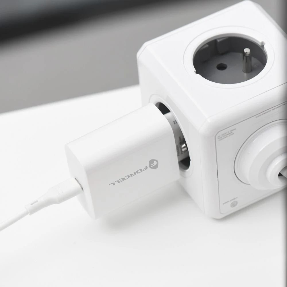 Įkroviklis Forcell + "USB-C (Type-C) to USB-C (Type-C)" (1xUSB-C 3A 25W) baltas