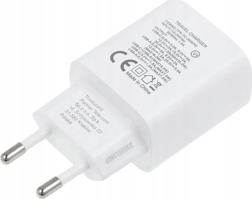 Įkroviklis Forcell (1xUSB-C;1xUSB 3A 30W) baltas