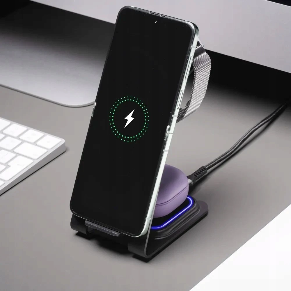 Forcell F-Energy 3in1 Simply Charge indukcinis įkroviklis, aliuminis, suderinamas su Apple Watch ir Samsung Watch, pilkas