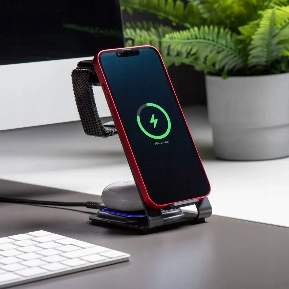 Forcell F-Energy 3in1 Simply Charge indukcinis įkroviklis, aliuminis, suderinamas su Apple Watch ir Samsung Watch, pilkas