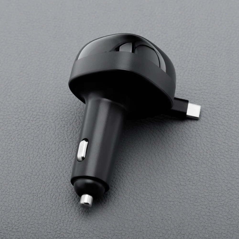 Automobilinis įkroviklis Forcell F-Energy Alu USB C + USB A + ištraukiamas laidas USB C PD QC4.0 SFC2.0 3A 75W juodas