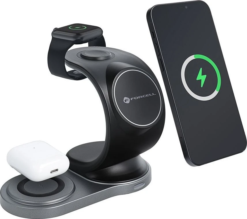 Belaidis įkroviklis Forcell 3in1 (MagSafe) (Phone; Pods; Watch) 15W juodas
