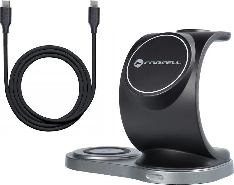 Belaidis įkroviklis Forcell 3in1 (MagSafe) (Phone; Pods; Watch) 15W juodas