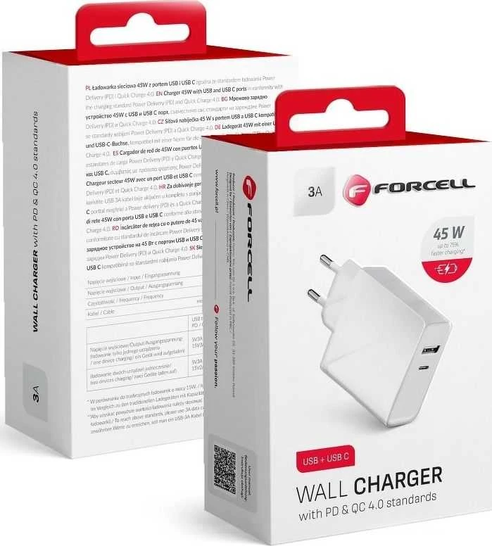 Įkroviklis Forcell (1xUSB-C 3A 45W) baltas