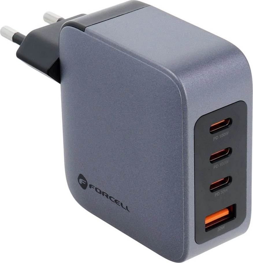Telefono įkroviklis Forcell F-Energy GaN 3 x USB C + USB A QC4.0 PD 5A 100W VT-46 pilka