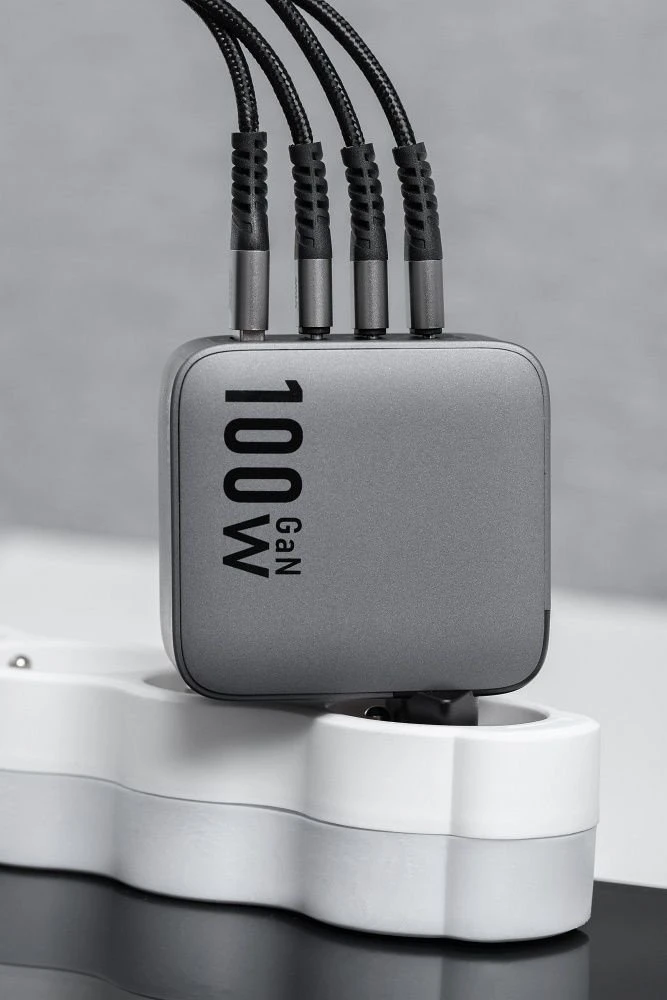 Telefono įkroviklis Forcell F-Energy GaN 3 x USB C + USB A QC4.0 PD 5A 100W VT-46 pilka