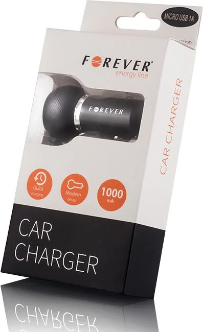 Forever 1A kompaktiško dizaino automobilinis įkroviklis Micro USB (universalus) 1,2 m laidas Euro CE (ES lizdinė plokštelė)