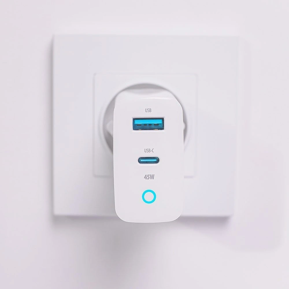 TelForceone Forever TC-06-45AC GaN PD QC įkroviklis 1x USB-C 1x USB 45W baltas