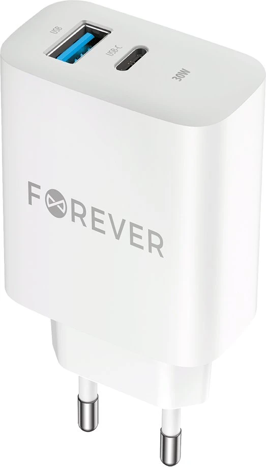 Forever TC-07-30AC PD QC įkroviklis 1x USB-C 1x USB 30W baltas