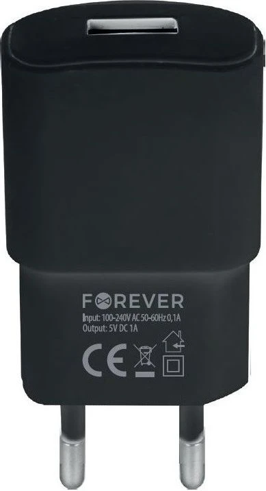 Forever TC-01 įkroviklis 1x USB 1A juodos spalvos