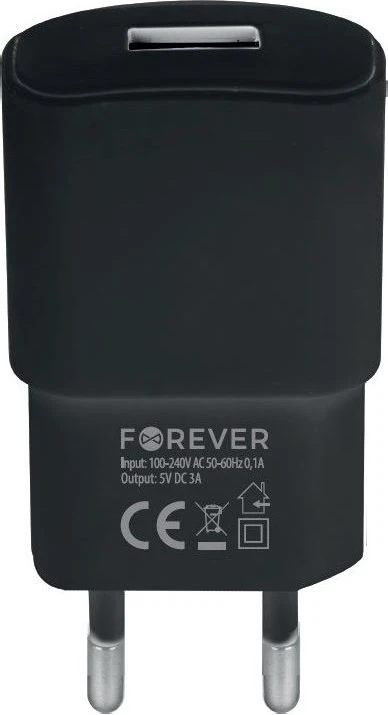 Forever TC-01 įkroviklis 1x USB 3A juodas