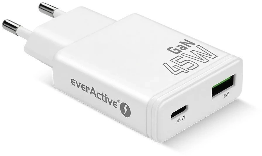 Įkroviklis - everActive SC-460Q 45W USB & USB-C Greitas Įkroviklis, Balta