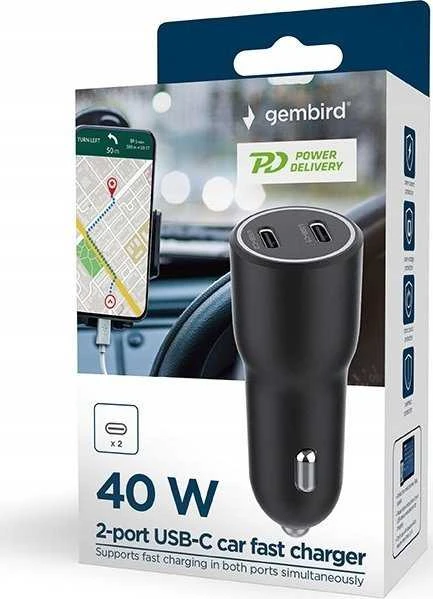 Gembird 2 xType-C, 4.0A, QC3.0 PD juodas