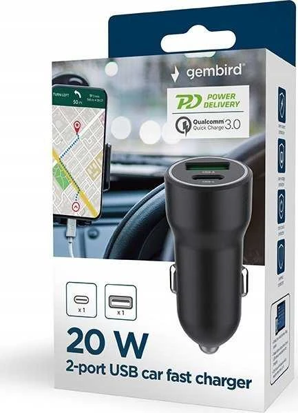 Gembird USB 18W Type-C PD 20W juodas