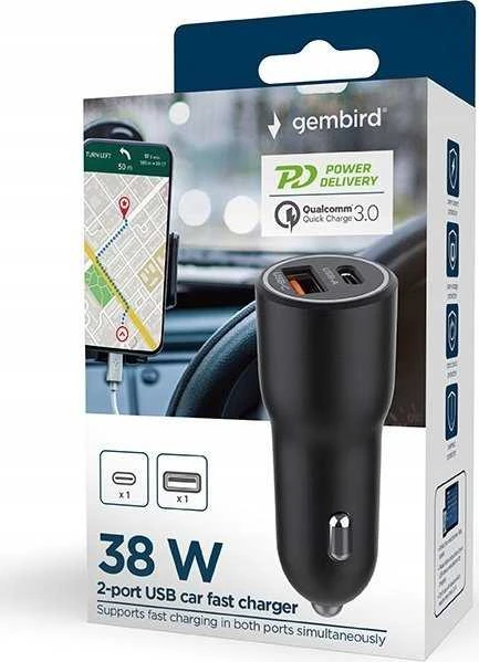 „Gembird“ USB QC3.0, C tipo PD, 38, juodas