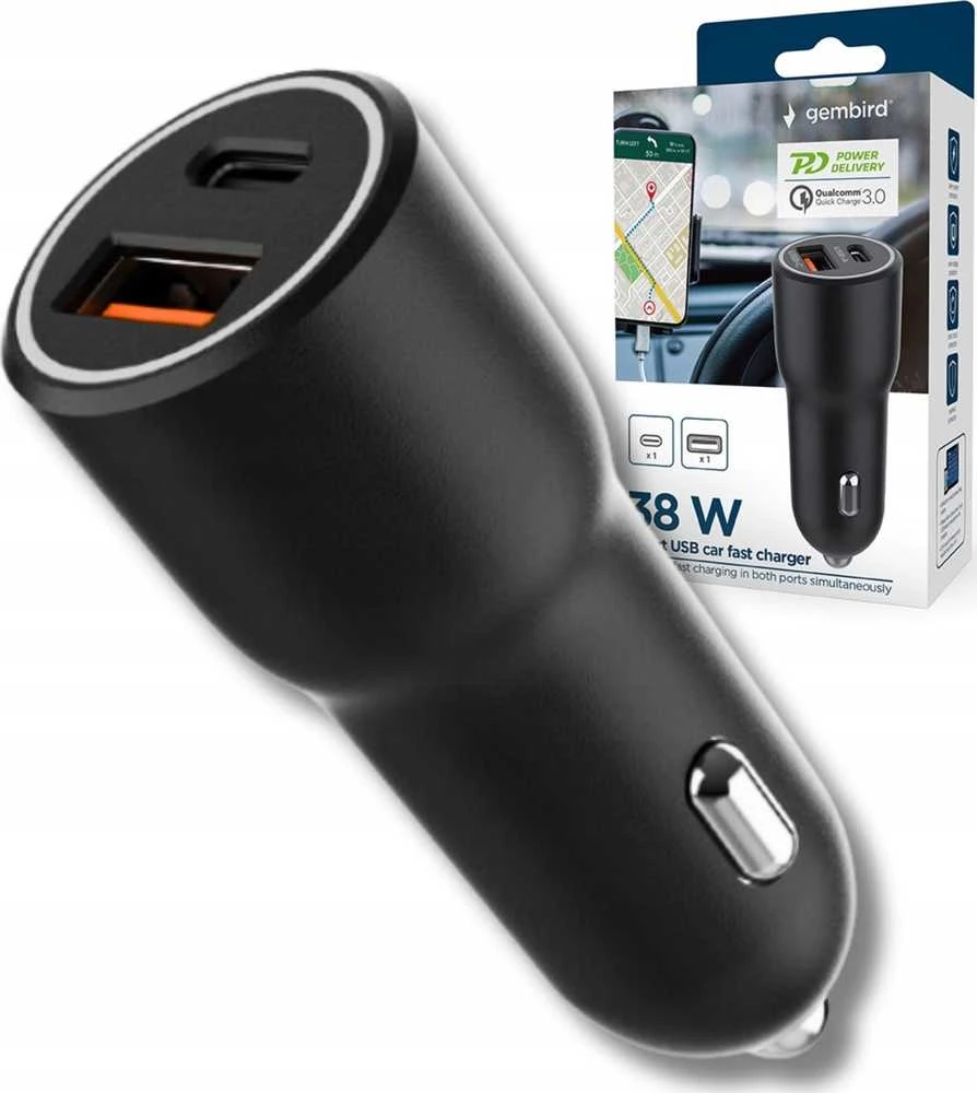 „Gembird“ USB QC3.0, C tipo PD, 38, juodas