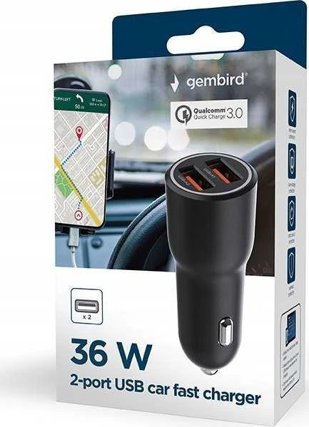 Gembird TA-UC-A2QC36-CAR-01 2x USB QC3.0 36W juoda